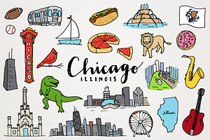 Chicago Illinois City Clipart Set, an Illustration by Lemonade Pixel
