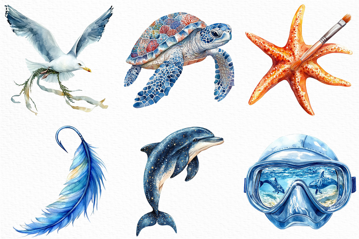 Watercolor Ocean Lover Clipart, an Illustration by Craft Nest (Photo 5 of 6)