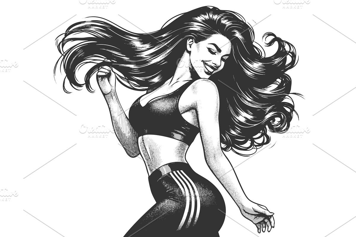 Smiling woman dancing activewear, a Sport Illustration by AlexArt