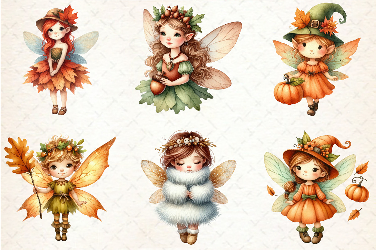 Watercolor Fall Cute Fairy Clipart, an Illustration by Rose Art (Photo 3 of 5)