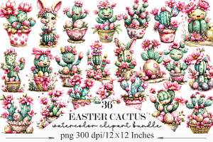 Whimsical Easter Cactus Clipart, an Illustration by Designking