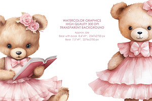 Watercolor Pink Baby Bear Clipart