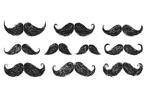 Mustache Set Retro Style Black And