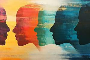 Vibrant Abstract Faces in Colorful Expressive Artwork, an Abstract Photo by Natalia Klenova's Shop