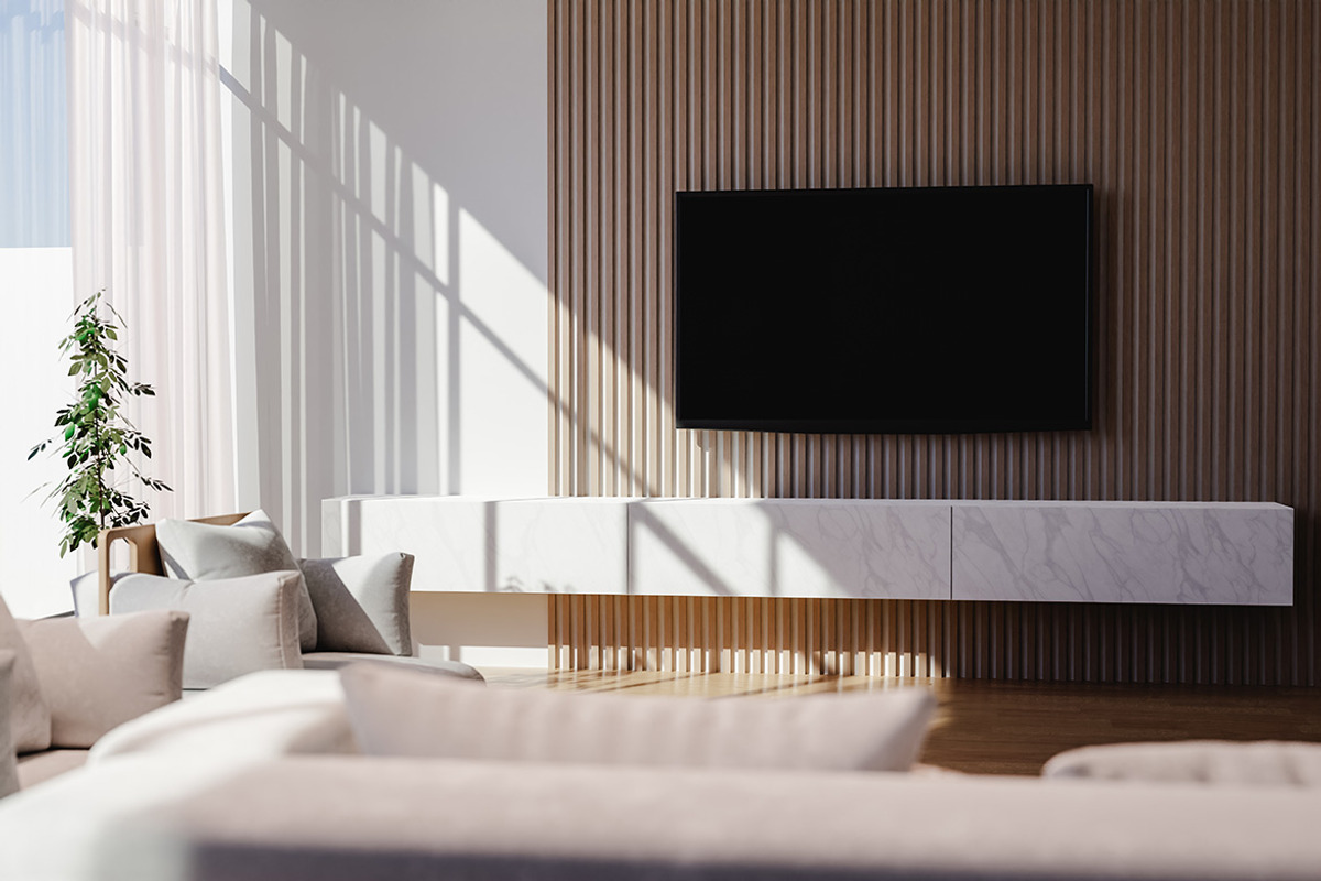 Modern TV Mock Up at Living Room, a Household Mockup by Daniel Megias (Photo 2 of 2)