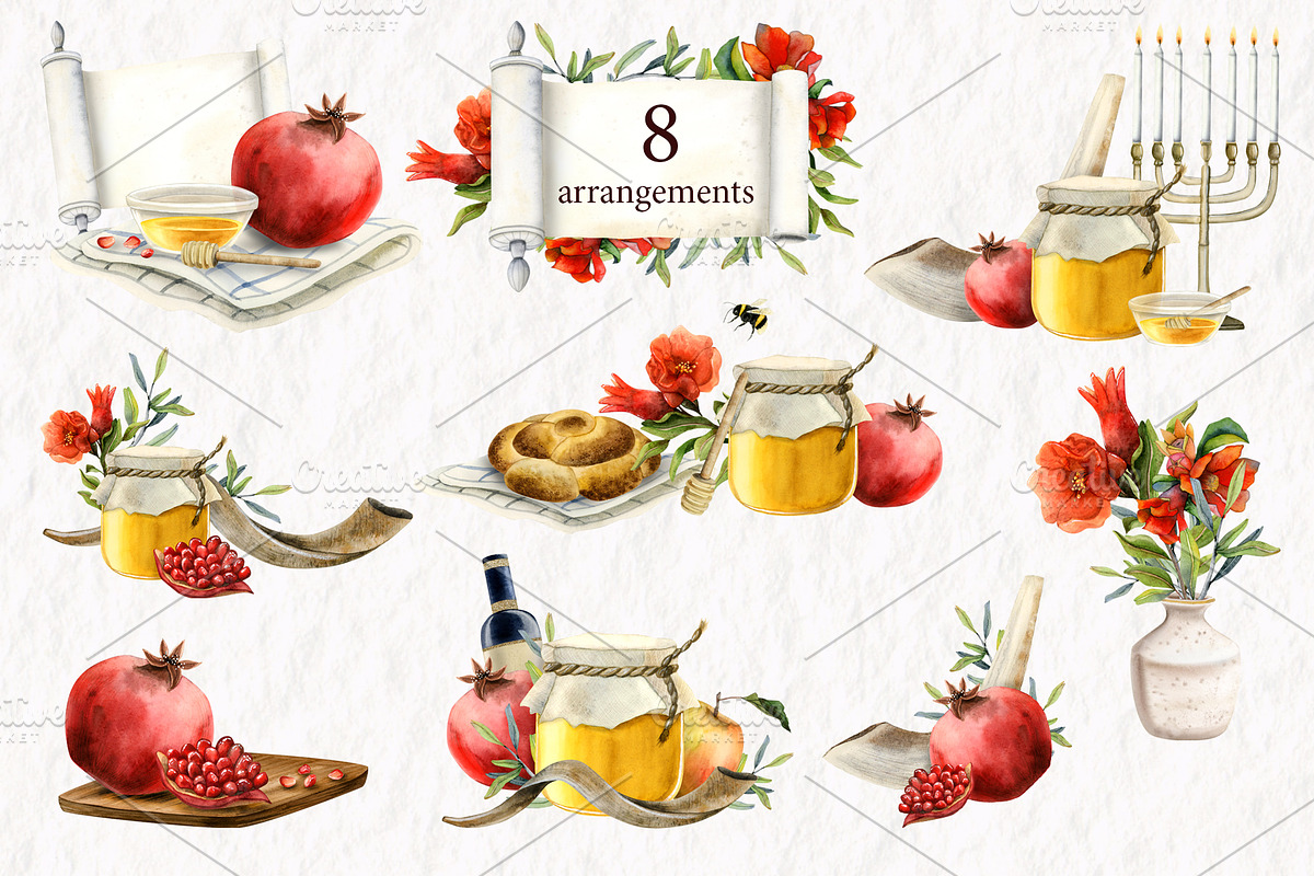 Rosh Hashanah and Yom Kippur Clipart, a Seasonal Illustration by Elena Malgina Clipart (Photo 4 of 13)