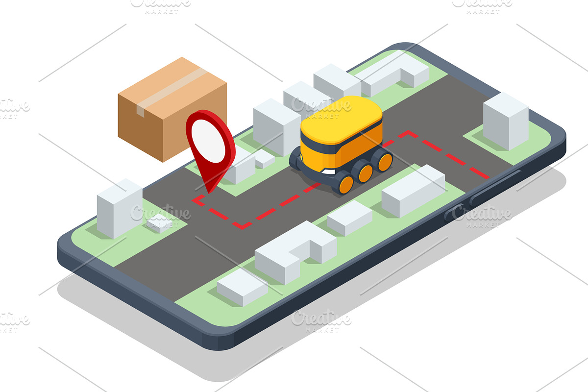 Isometric smartphone map with, a Transportation Illustration by Golden Sikorka