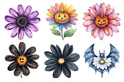 Watercolor Groovy Halloween Daisies, an Illustration by Daily.Designs (Thumbnail 4 of 5)