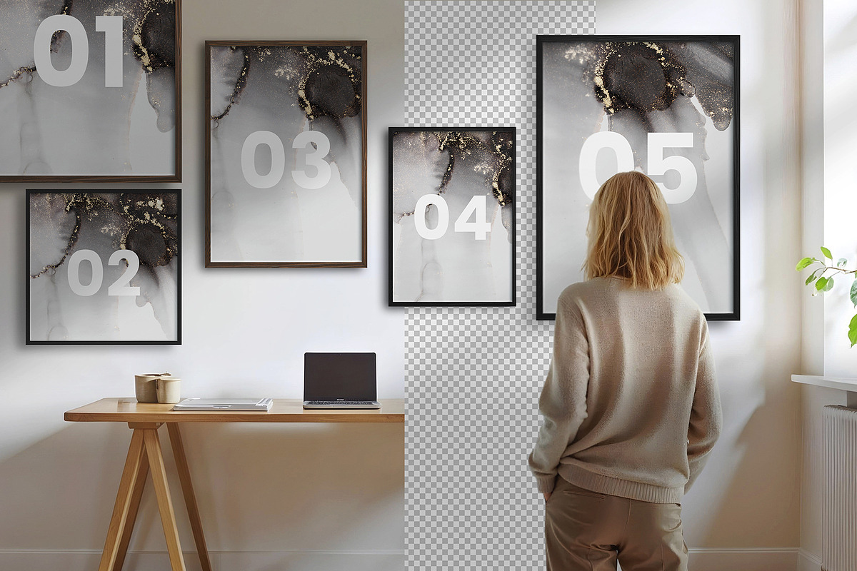 5 Canvas & Frames Mockup in Room PSD, an Advertising Mockup by PixelsDesign (Photo 2 of 5)