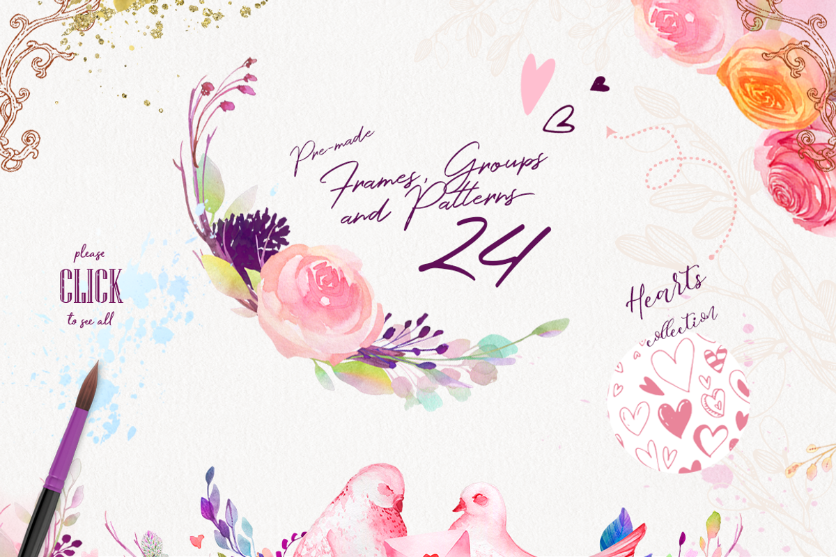 Watercolor Kiss - Romantic Clipart, a Decorative Illustration by Gluiki (Photo 2 of 4)