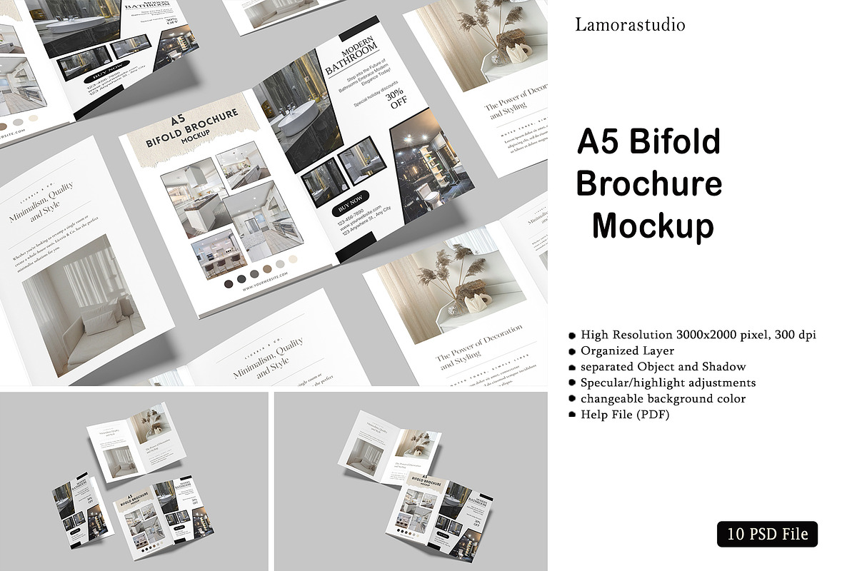 A5 Bifold Brochure Mockup, a Flyer Template by lamorastudio (Photo 1 of 11)