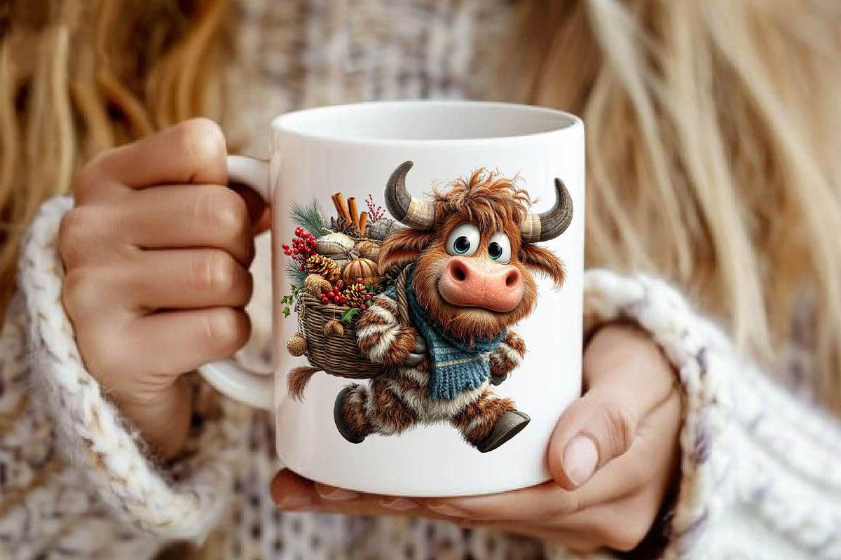 Christmas Highland Cow Clipart, a Seasonal Illustration by fashionaddict (Photo 7 of 7)