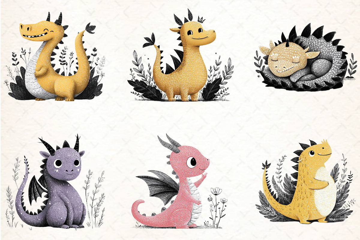 Baby Dragon Clipart Set, an Illustration by DreamCafeArt (Photo 2 of 8)