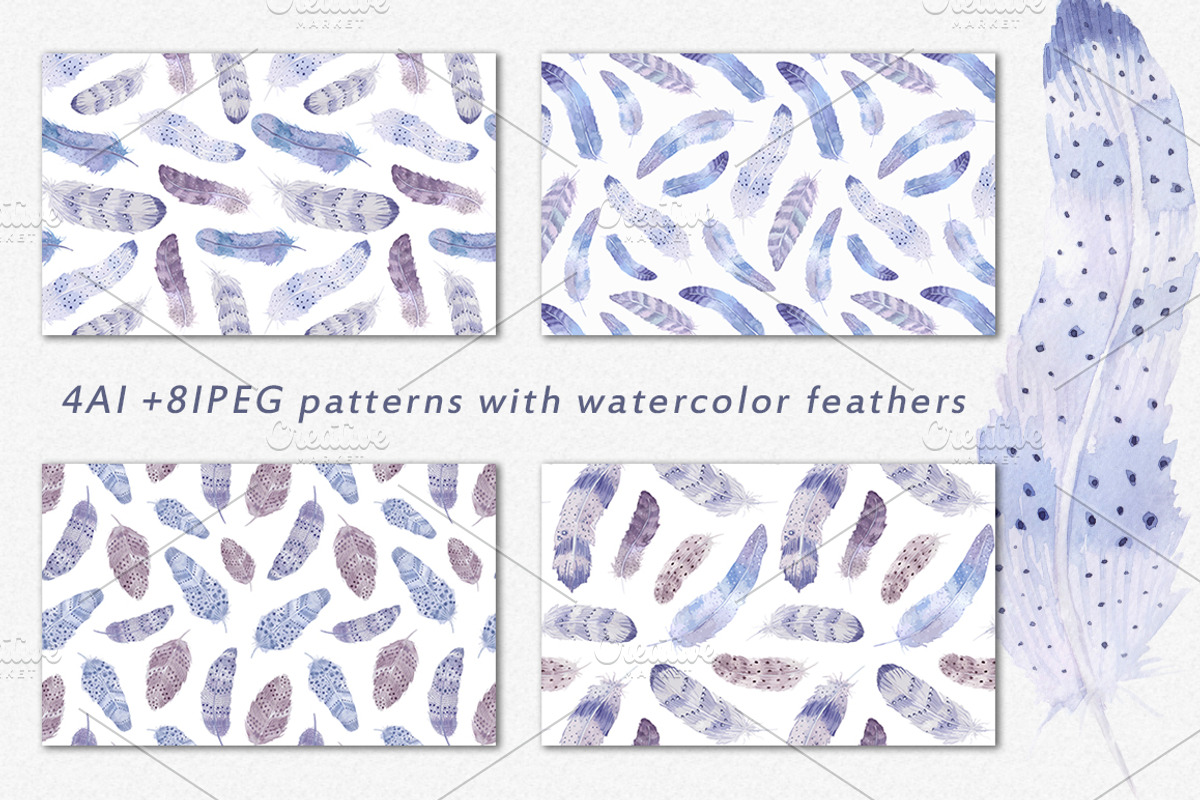 Watercolor feathers Boho, an Illustration by BrushArtDesigns (Photo 3 of 6)