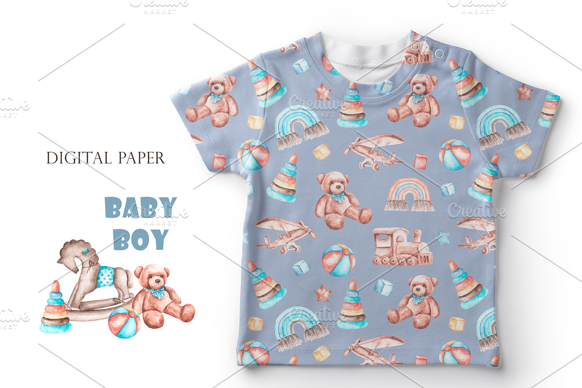 Baby boy watercolor set. Birthday., an Illustration by SabinaWatercolorArt (Photo 12 of 15)