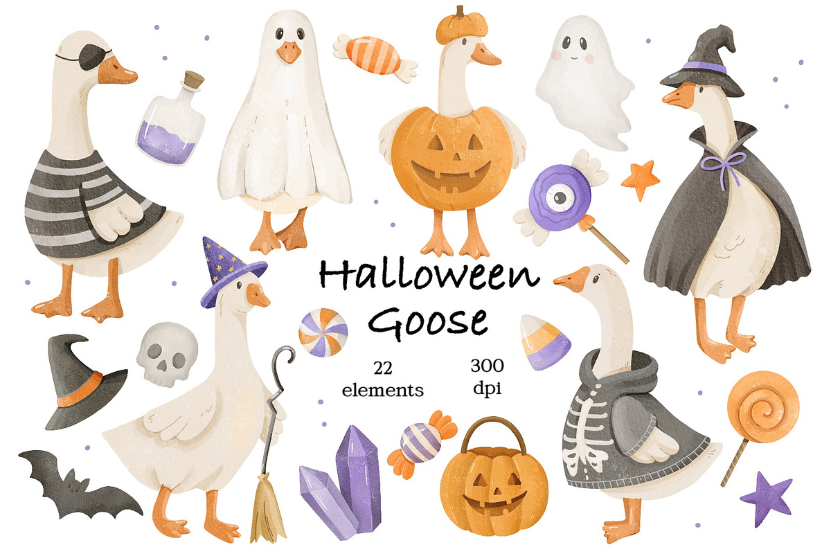 Watercolor Halloween Goose Clipart, an Animal Illustration by ArtGiftsStudio (Photo 1 of 5)