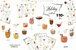 Holiday Cocktails Recipe Card Set