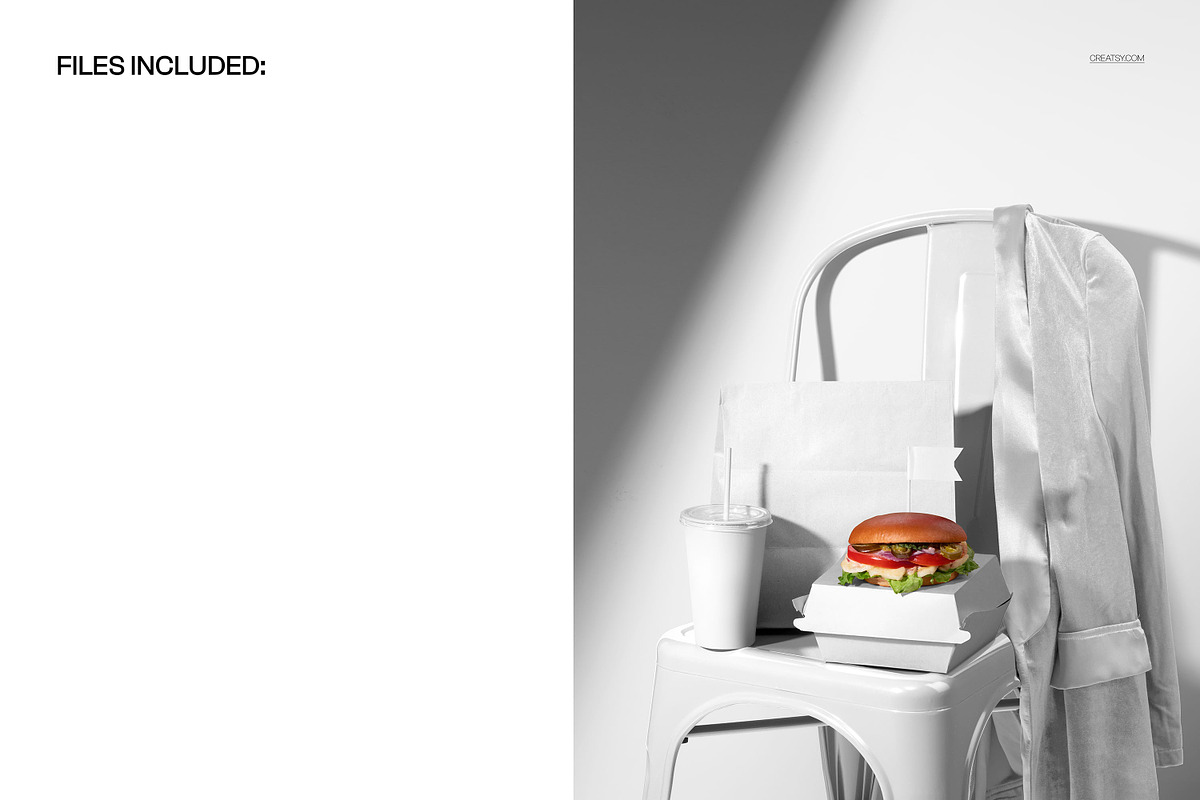 Fast Food Packaging on Chair Mockup, a Packaging Mockup by creatsy5 (Photo 2 of 5)