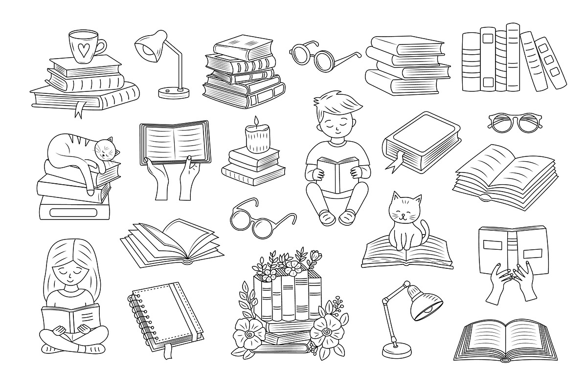 Library and books doodle set, an Education Illustration by JulyGart (Photo 2 of 6)