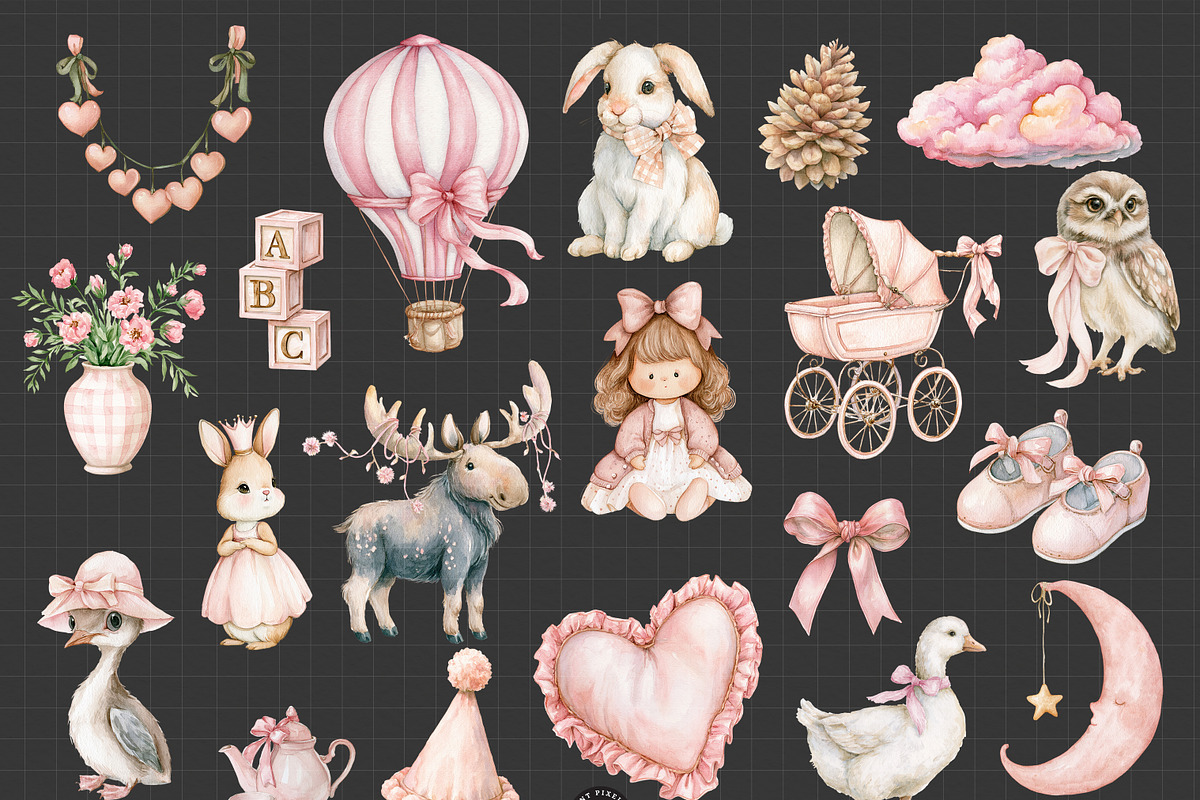Pink Woodland Clipart Bundle, an Animal Illustration by PaintPixelCo (Photo 9 of 18)