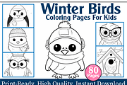 Winter Birds Coloring Pages for Kids, an Animal Illustration by maggiesar (Thumbnail 1 of 4)