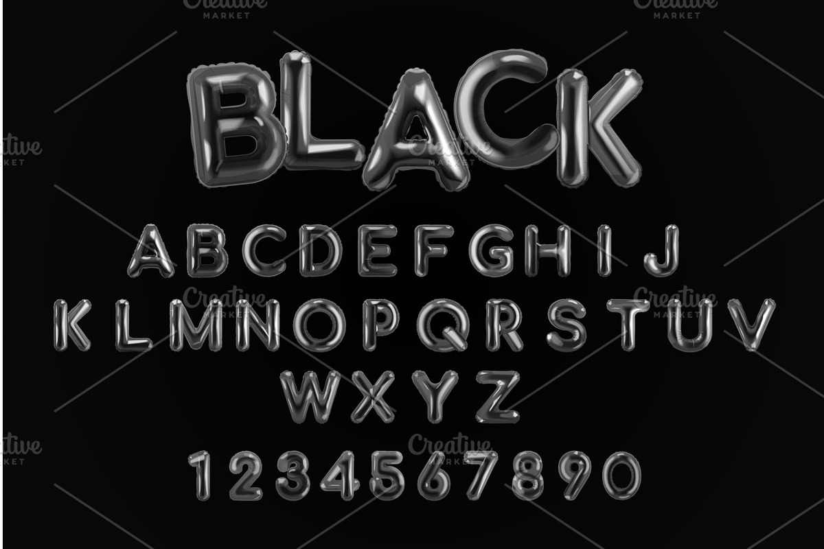 Black balloon alphabet. 3d dark, an Object Illustration by Stock-Smart-Start