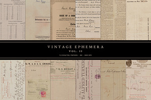 12 Vintage Ephemera Digital Papers