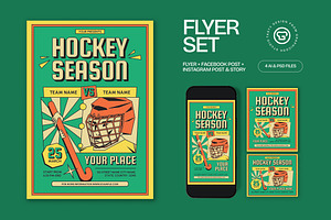 Green Flat Hockey Game Flyer Set, a Flyer Template by graphicook