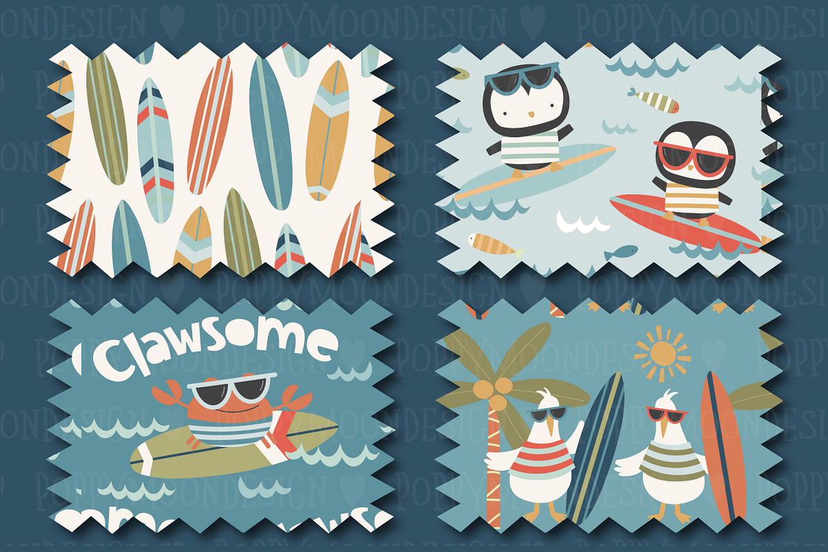 Silly Surfers clipart & paper set, an Illustration by Poppymoondesign (Photo 3 of 5)