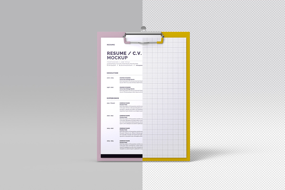 Resume - Curriculum Vitae Mockup, an Advertising Mockup by Illusiongraphic (Photo 14 of 22)