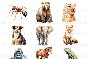 Watercolor A-Z Animals, Bear, Lion