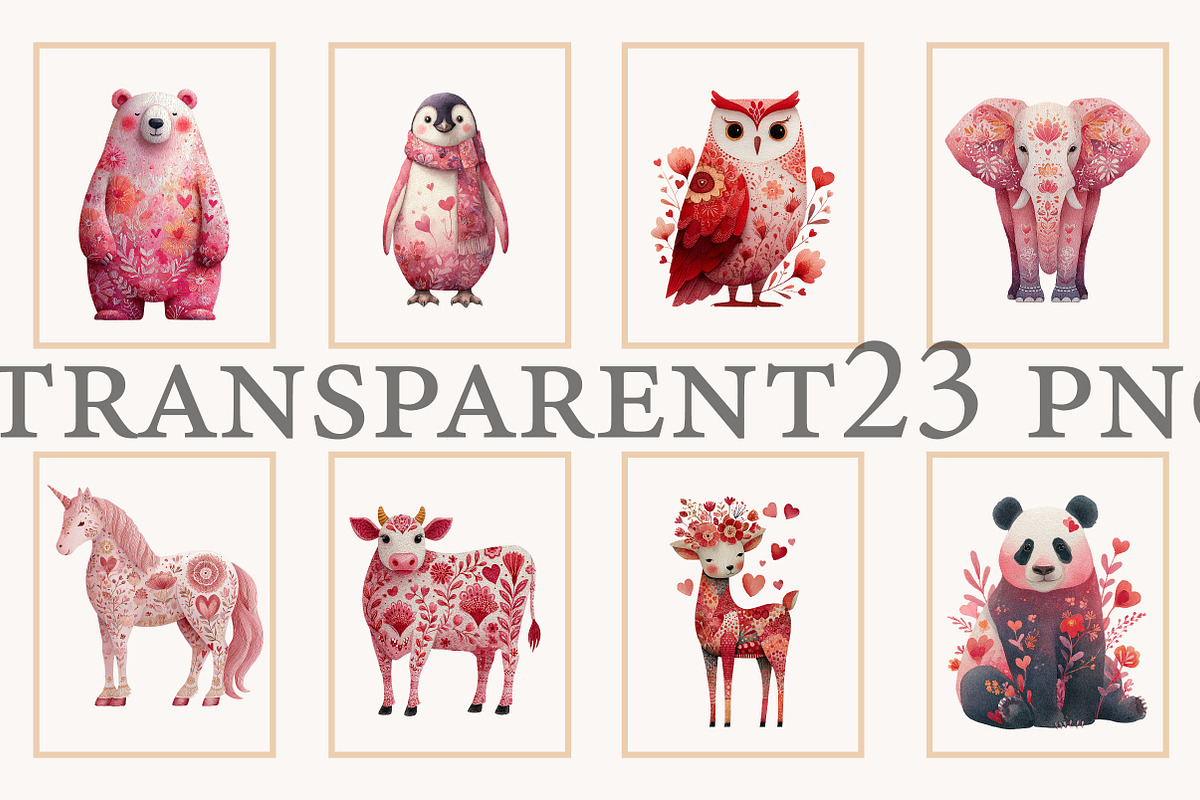 Floral Valentine Animal Clipart, an Illustration by Designworld (Photo 2 of 10)