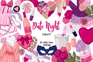 Date Night Cliparts, a Seasonal Illustration by GlamArtZhanna