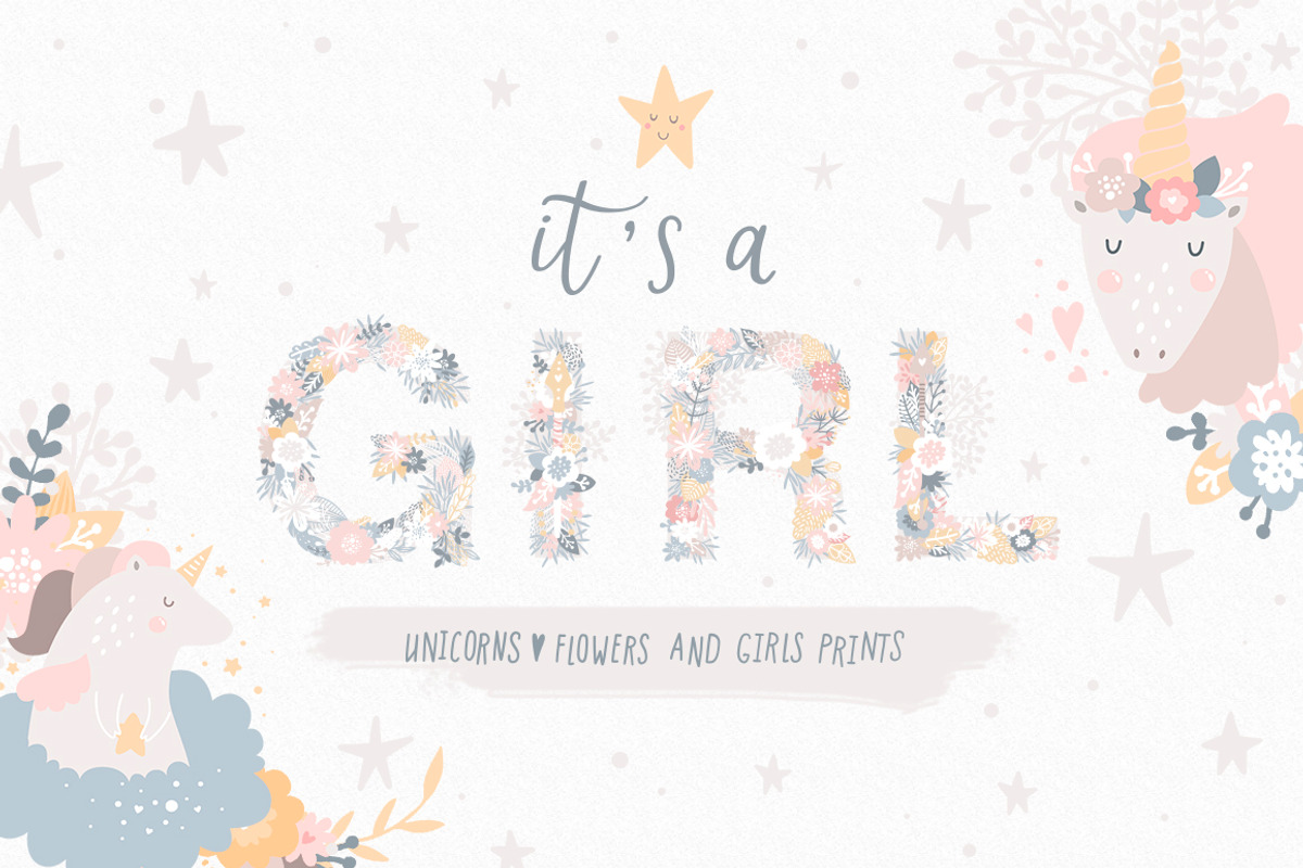 It's a Girl Unicorns and flowers, an Animal Illustration by tatiletters (Photo 1 of 8)