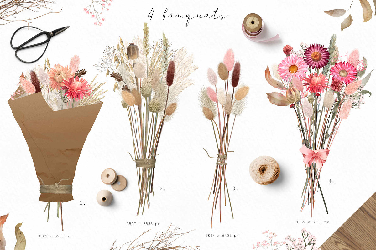 Big romantic dried flower set, a Texture Illustration by marie dricot (Photo 18 of 18)