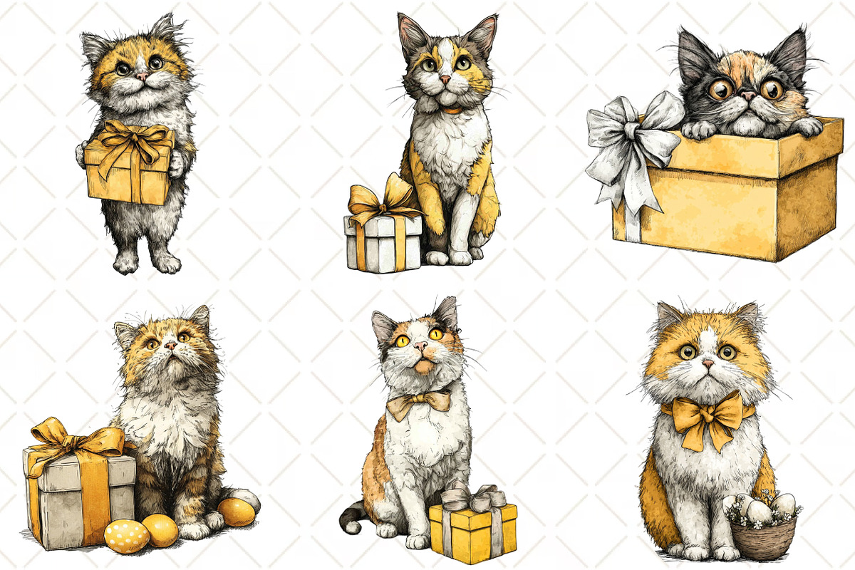 Whimsical Easter Cat Clipart, an Illustration by Black Bird Studio (Photo 3 of 5)