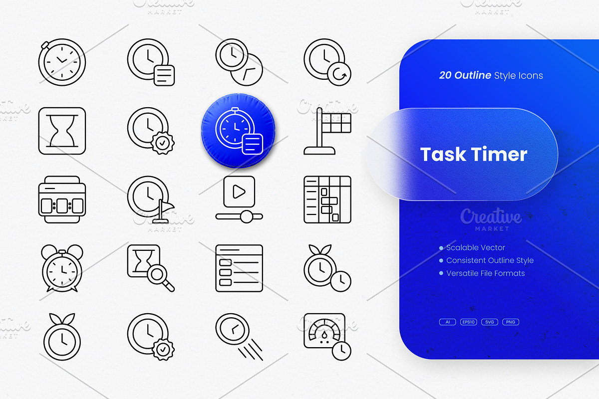 Task Timer Outline Icons, an Outline Icon by cidcud_graphic (Photo 1 of 3)
