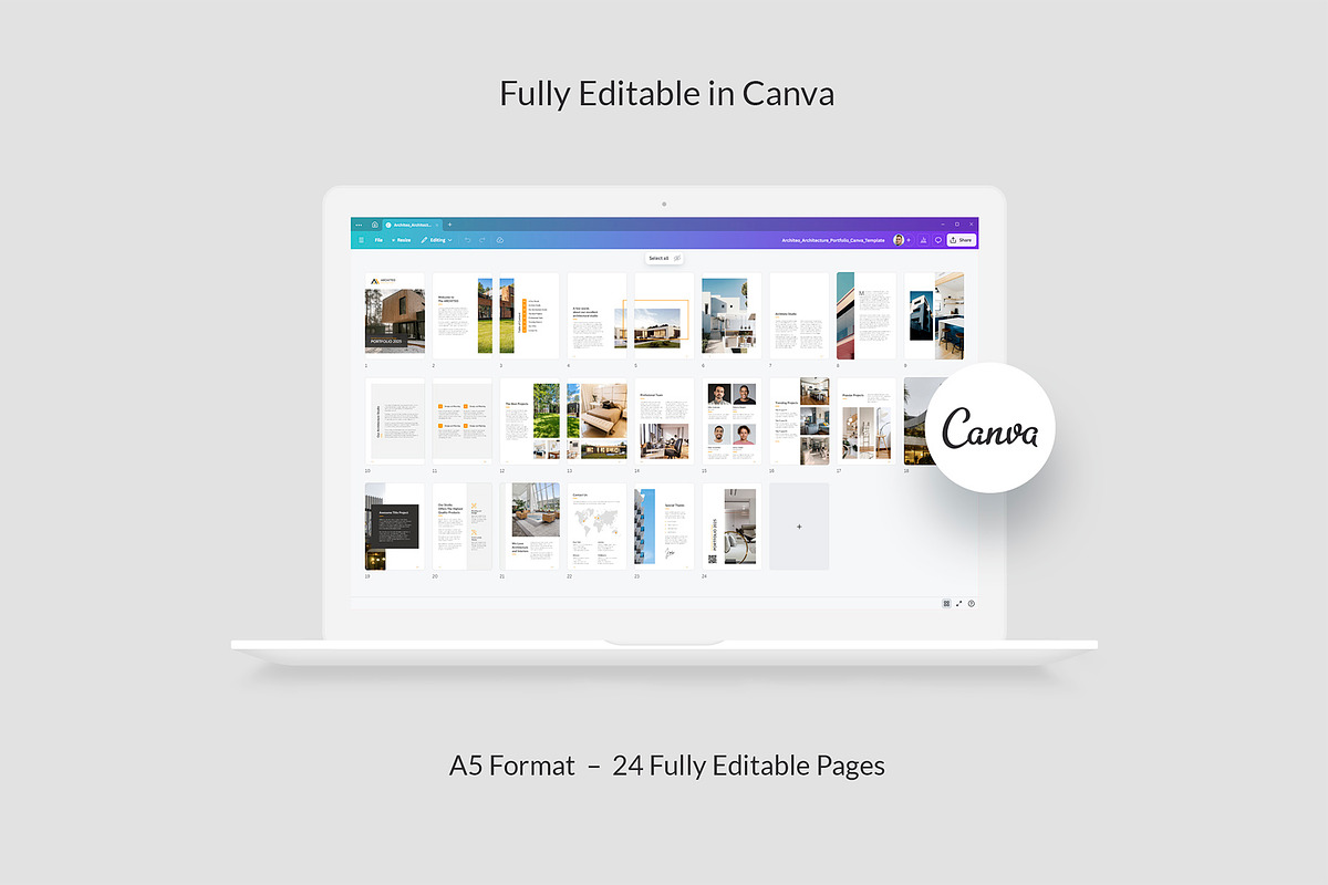 Architeo Portfolio A5 Canva Template, a Brochure Template by artbart (Photo 6 of 6)
