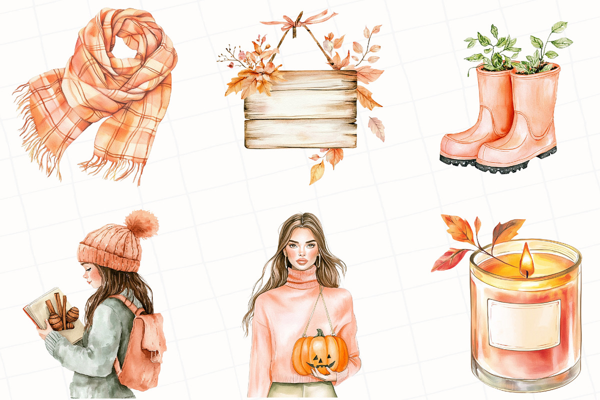 Peach Colored Autumn Clipart, an Illustration by OK Design (Photo 3 of 5)