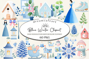 Cozy Blue Winter Watercolor Clipart, an Illustration by DreamCafeArt