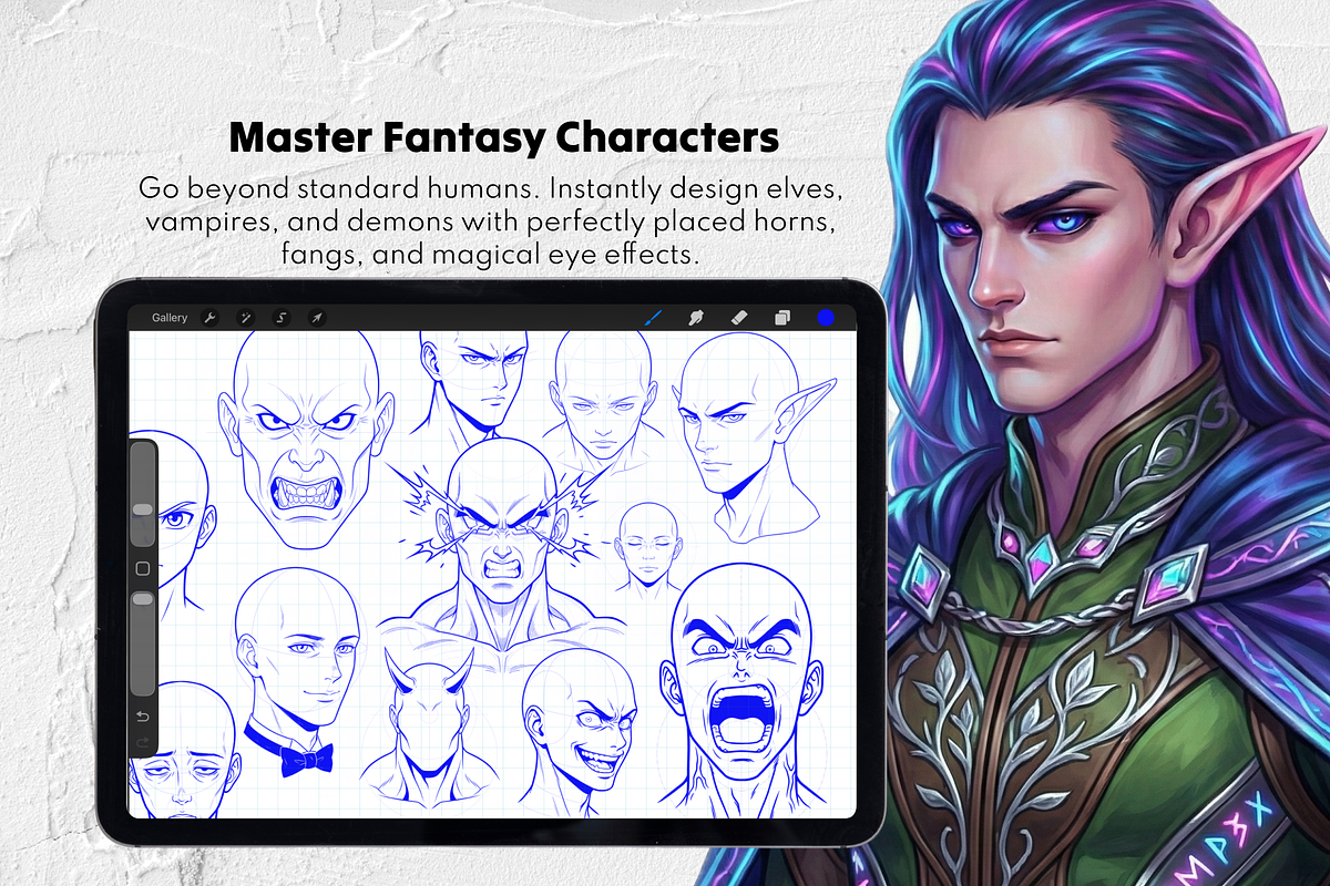 150+ Anime Male Head Procreate Stamp, a Brush Add-On by Selentaori Studio (Photo 5 of 11)