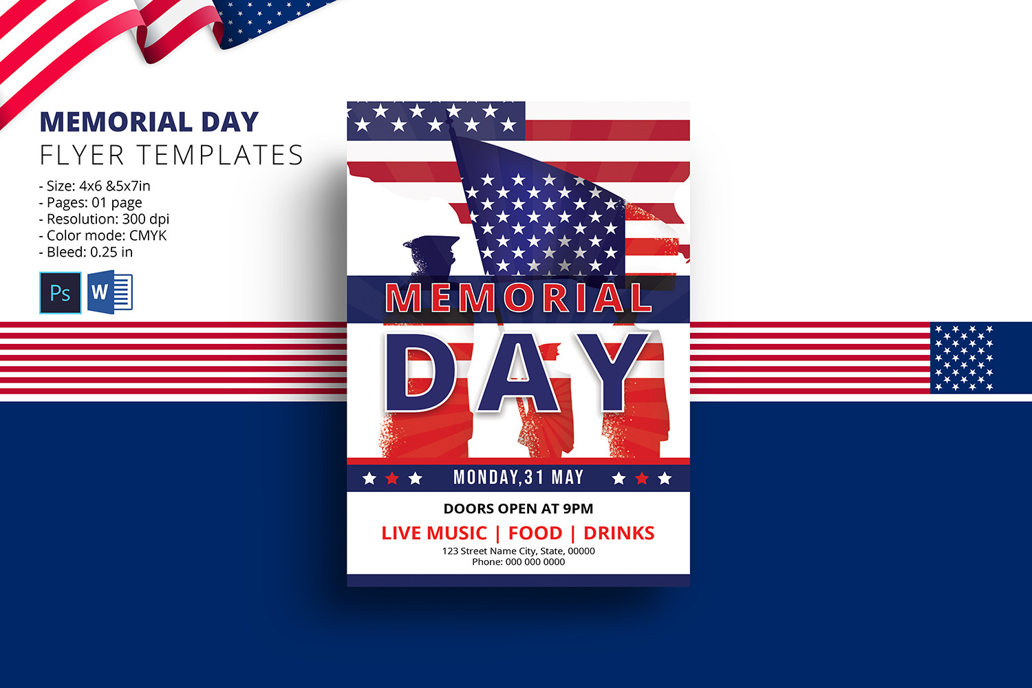 US Memorial Day Invitation Flyer, a Flyer Template by Template Shop