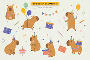 Capybara Birthday Clipart, an Animal Illustration by Irina Ostapenko (Thumbnail 2 of 8)
