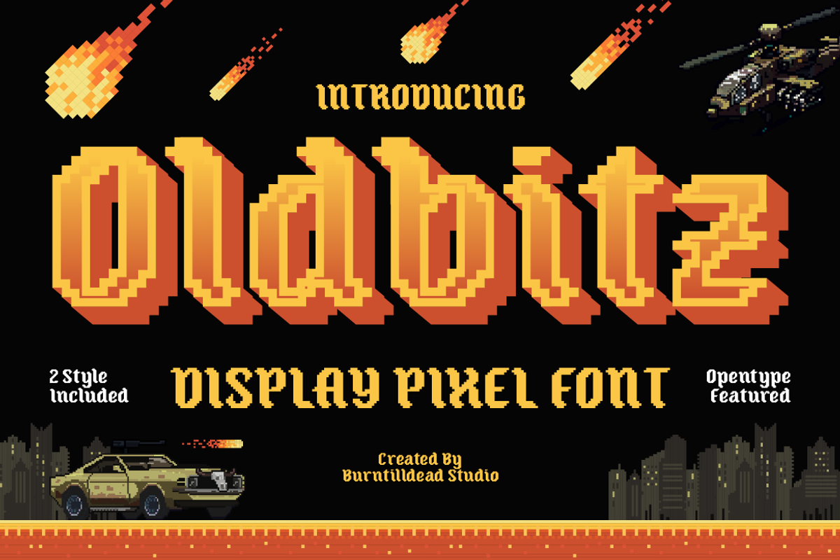 Oldbitz - Pixel Font, a Sans Serif Font by Burntilldead (Photo 1 of 12)