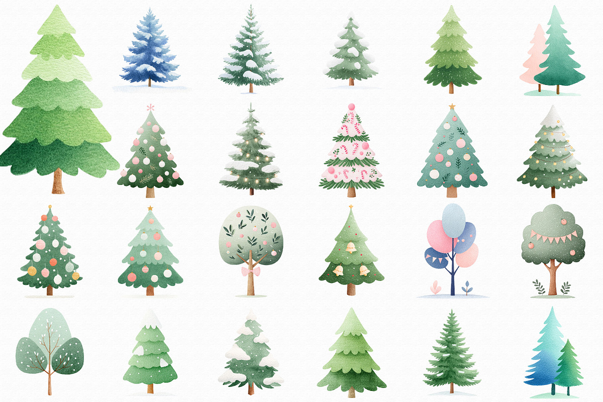 Watercolor Christmas Tree Clipart, an Illustration by Libby Wishes (Photo 3 of 6)