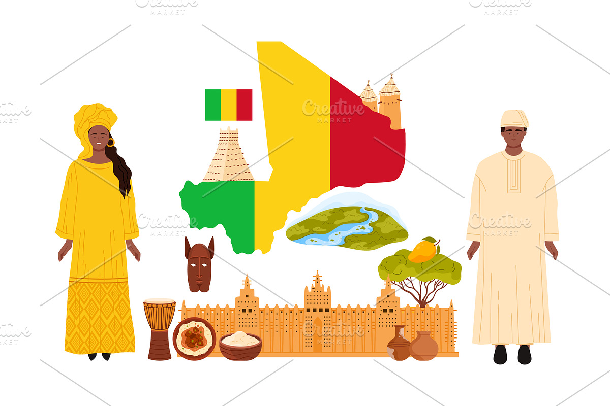 Travel to Mali, people in costume, an Illustration by Flashvector