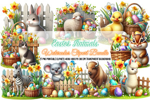 Watercolor Easter Animals Clipart, a Seasonal Illustration by Craft Nest