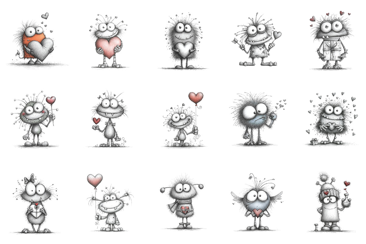 Whimsical Cute Valentines Monster Cl, an Illustration by designcity5 (Photo 3 of 5)