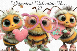 Whimsical Valentine Bee Clipart, an Illustration by Craft Nest