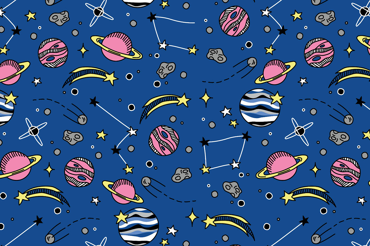 Stars and planets doodle pattern, a Pattern Graphic by GermArt (Photo 2 of 3)